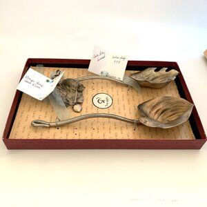 Michael Michaud Table Art 3 Pewter Calla Lily Pewter Serving Pcs Fork Spoon Salt